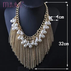 tiki по 1 грн все Trendy Statement Tassels Collar Para Mujer Chains Vintage Choker Pearl Bead Necklace Gold Color Pendant