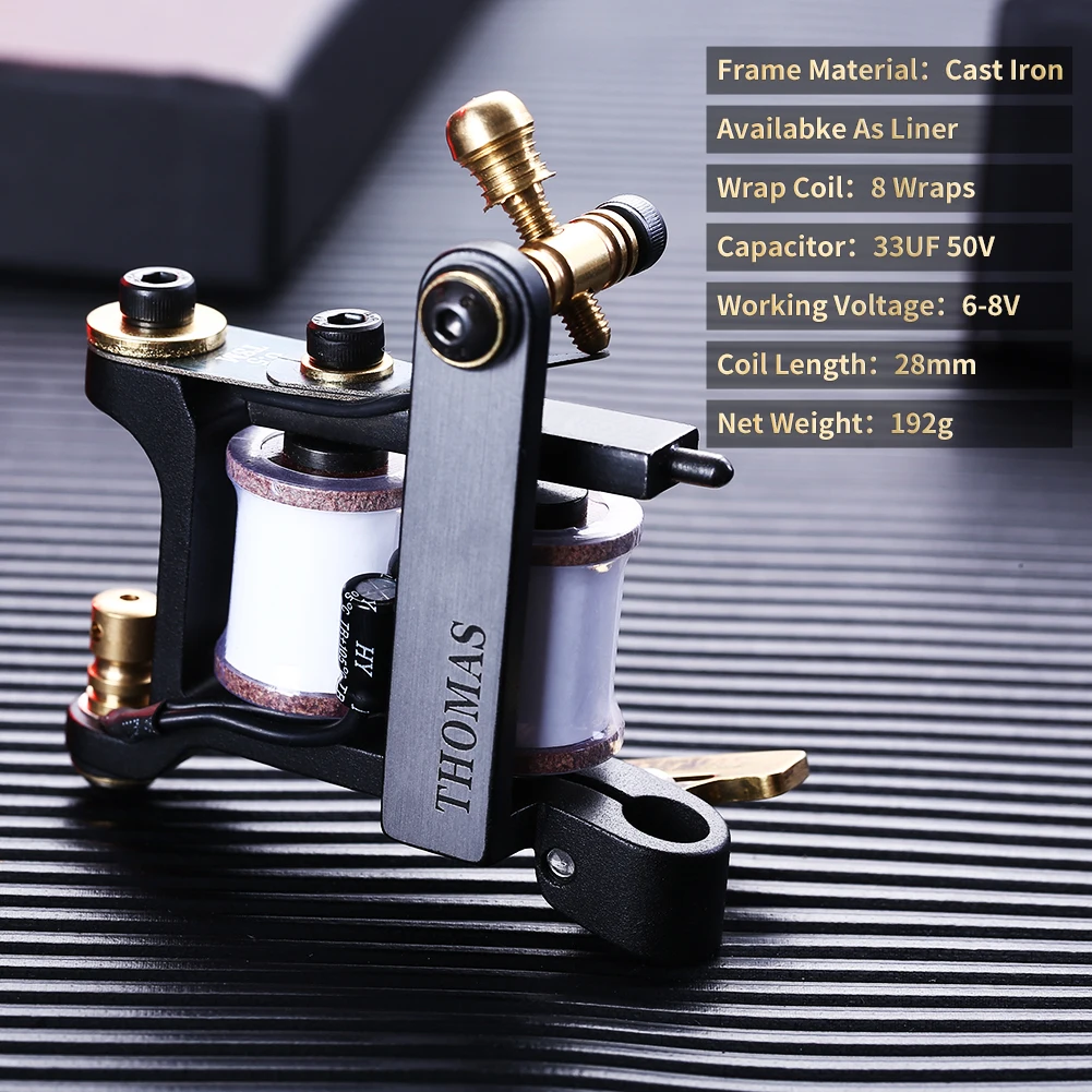 Mummy Coil Tattoo Machine Handmade Tattoo Gun Iron Frame 8 Wrap Coils Set Liner