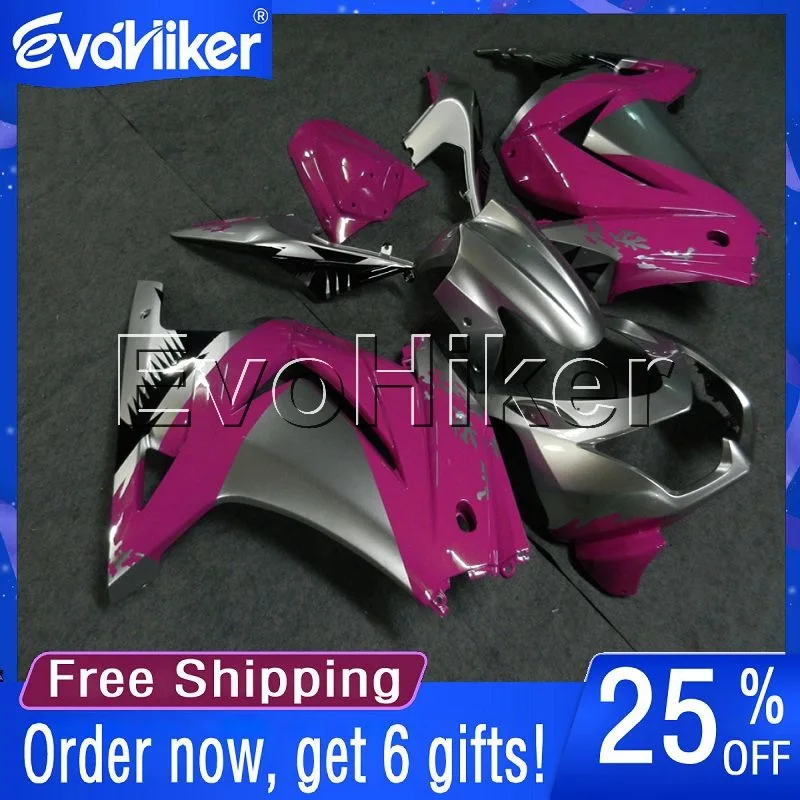 Custom motorcycle fairing for ZX250R EX250 2008 2009 2010 2011 2012 Injection mold motorcycle bodywork kit pink silver