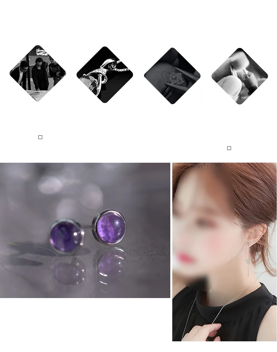 ITSMOS Natürliche Amethyst Lila Ohrringe 925er Silber Edlen Schmuck Runder einfacher Charme Coole Mystery Ohrstecker für Frauen Mädchen Geschenk – Detail 18