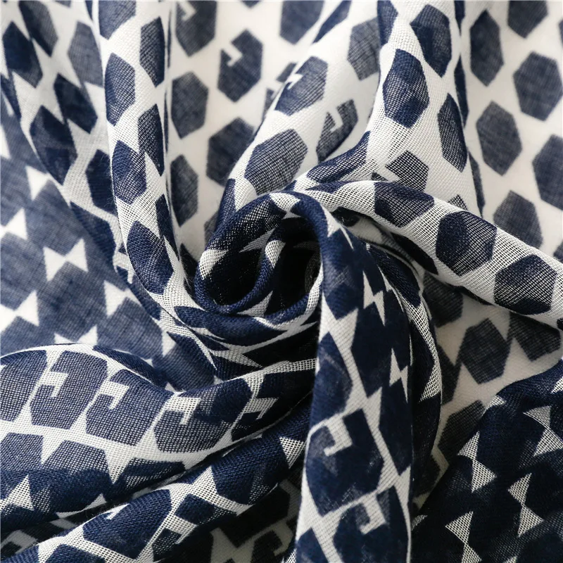 2022 Spring Autumn Fashion Luxury Brand Navy Blue Dot Viscose Shawl Scarf Women High Quality Print Hijabs and Wraps Muslim Sjaal