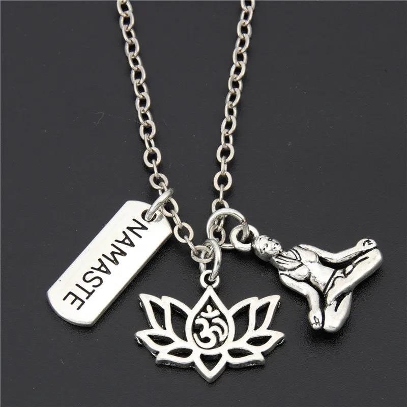 1Pc Yoga Lotus Pendant Handmade Women Necklaces OM Buddha Flower Namaste Choker Long Chain Jewelry Supplies E1772