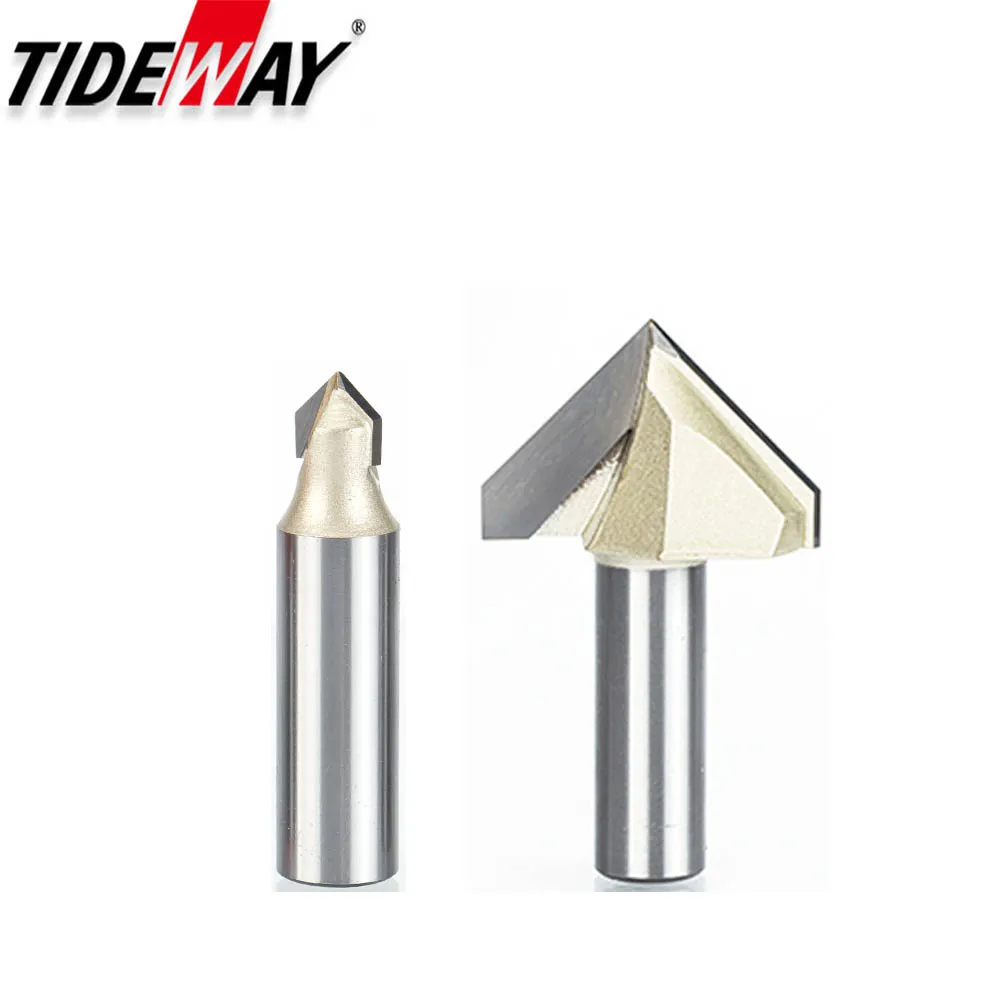 Tideway 90 graus v-tipo de madeira cortador de moagem de carboneto cnc router bit v groove para madeira mdf corte entalhando gravura