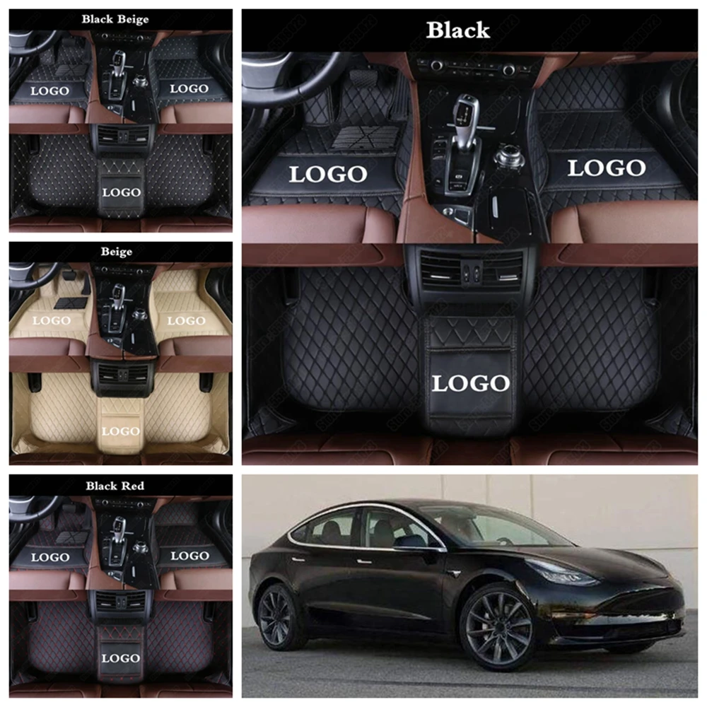 Customized Made Cars Floor Mats for TESLA Model X Model 3 S Antiwear Dust-proof Leather Saloon Foot Rugs Black Auto Carpet Cover