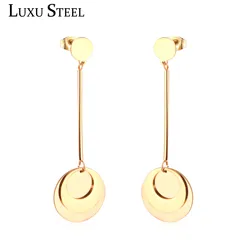 LUXUSTEEL Round Shape Drop Earrings Stainless Steel Gold Color Dangle Jewelry Women Fashion Accessories Wholesale Party