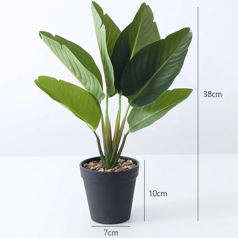 

38cm Tropical Banana Tree Potted Artificial Musa Plants Bonsai Real Touch Palm Leaves Jungle Plant Ornaments for Shop Desk Decor