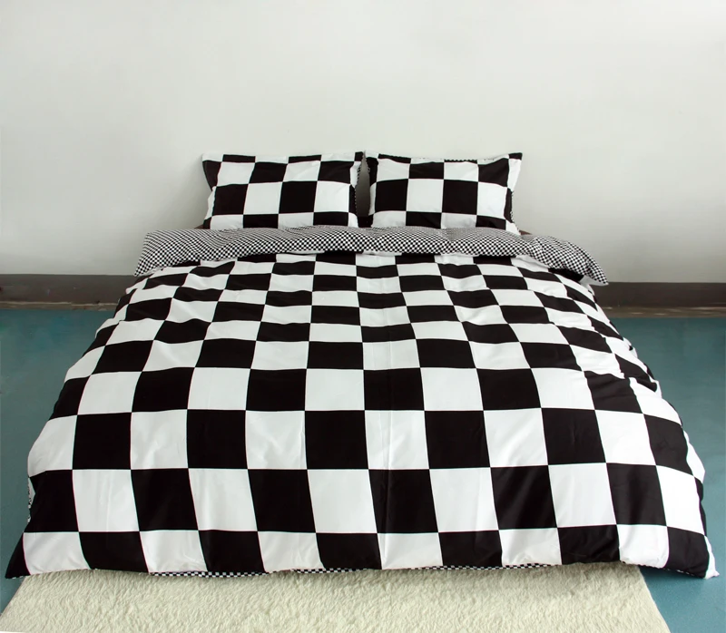 Russia Size Bedding Sets Europe Luxury Duvet Cover Set With Bed Sheet Queen King Bed Linen Set Bed clothes Black and white grid