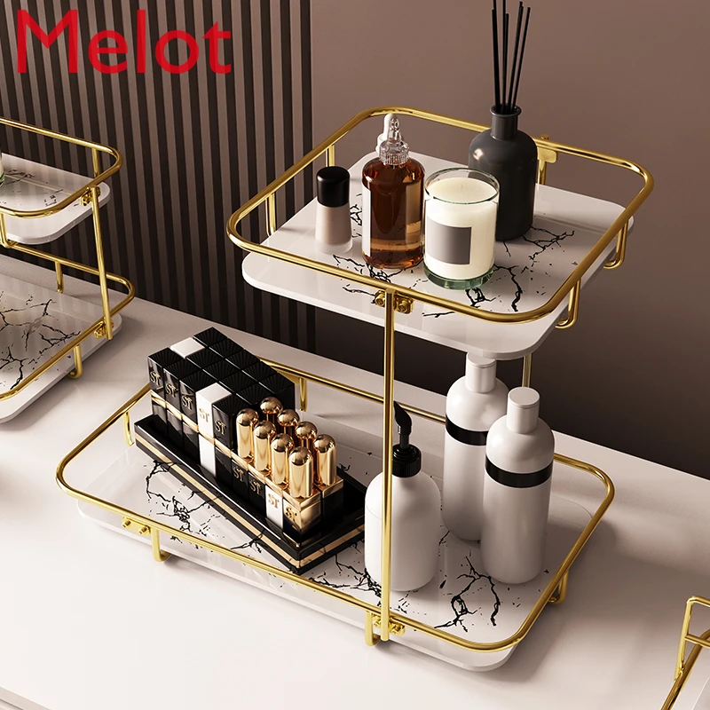 High-End Metal Ceramic Bathroom Shelf Corner Modern Household Light Luxury Washstand Cosmetics Storage Rack