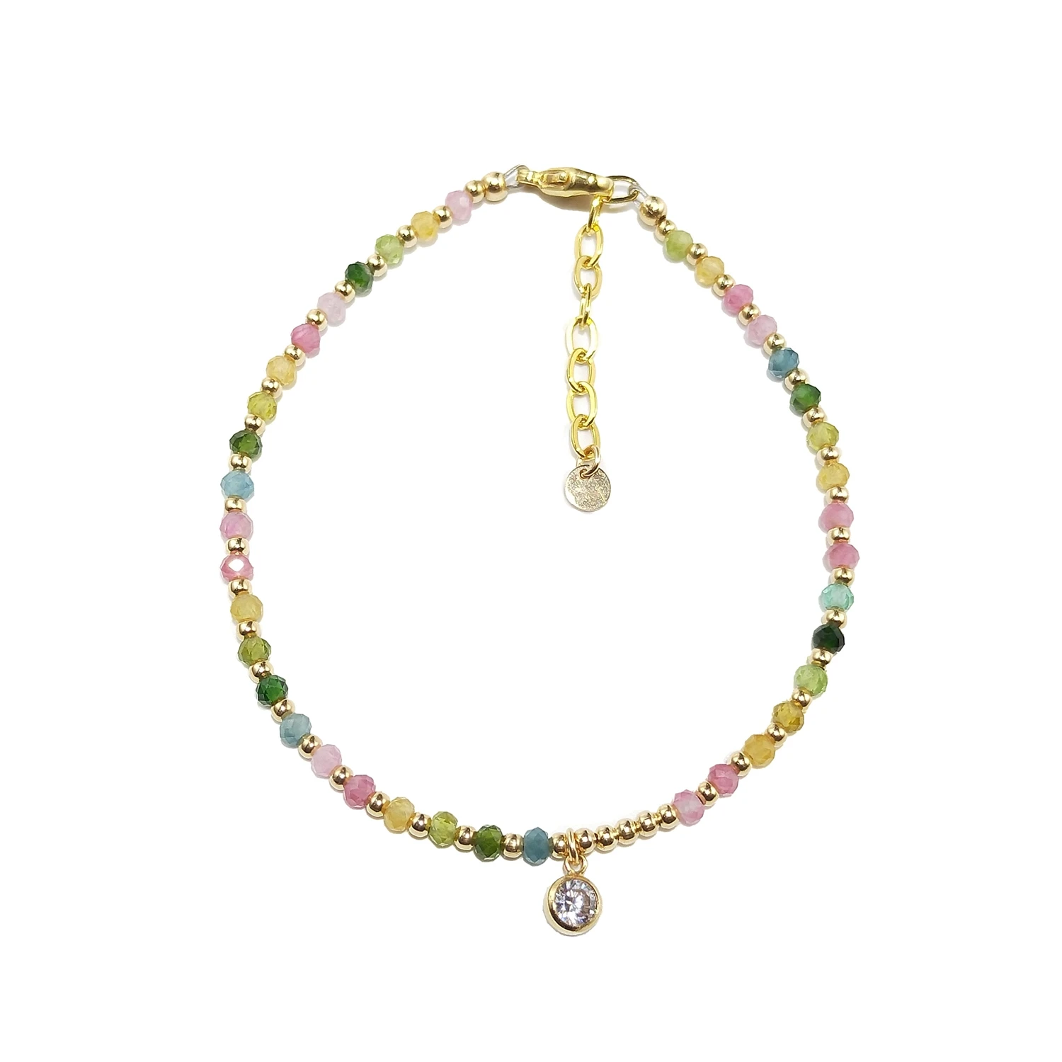 

Lii Ji натуральный Радуга Tourmaline14K позолоченный Цирконий Шарм Браслет 17 + 3ccm Модные Изящные ювелирные изделия ручной работы для подарка