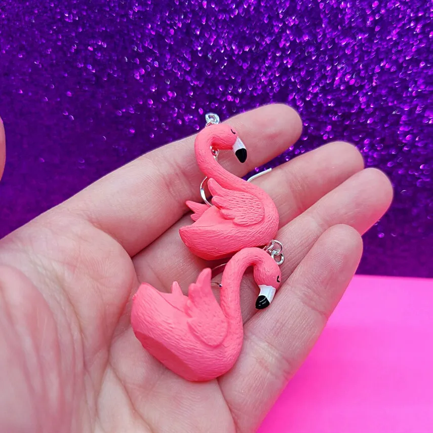 Fashion Woman Flamingo Resin Earrings Bird Hook Earrings Creative Jewelry Cute Gifts For Her