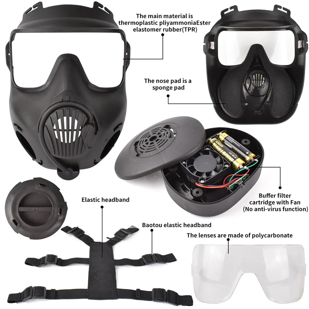 Tactical Gas Mask Double Fan Full Face Protection Breathing Mask Outdoor Hunting Militar Airsoft Shooting CS Wargame Equipment