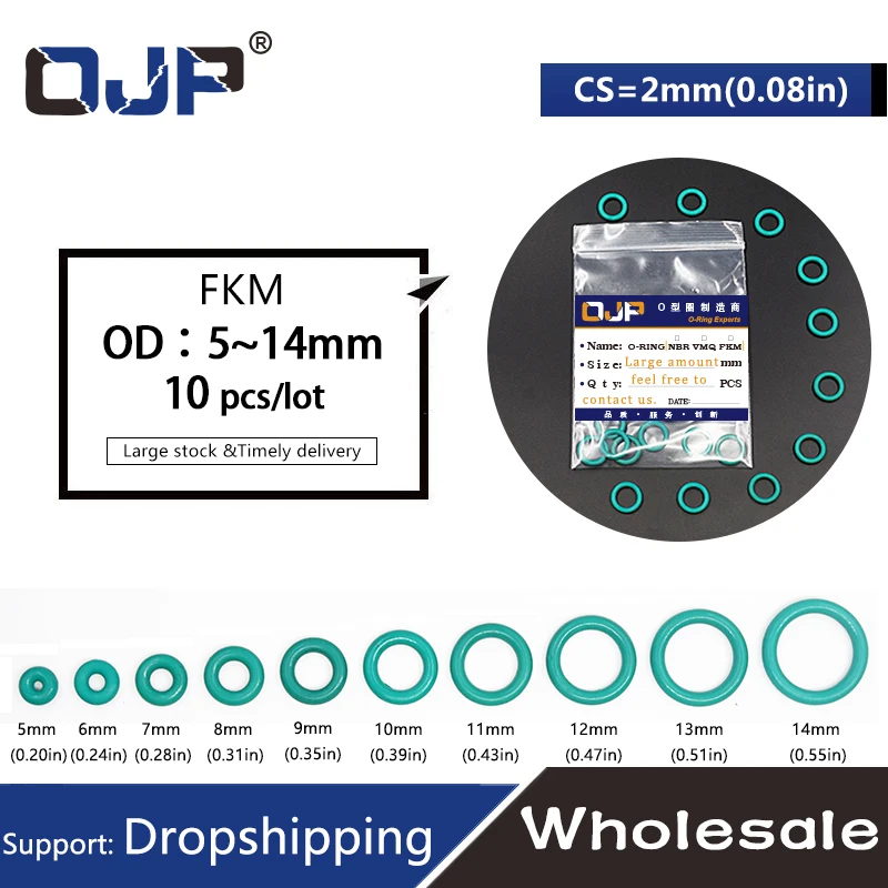 Thickness CS2/2.8/5mm Green FKM O-ring FPM fluorine rubber sealing gasket rubber washer ring wholesale in specifications