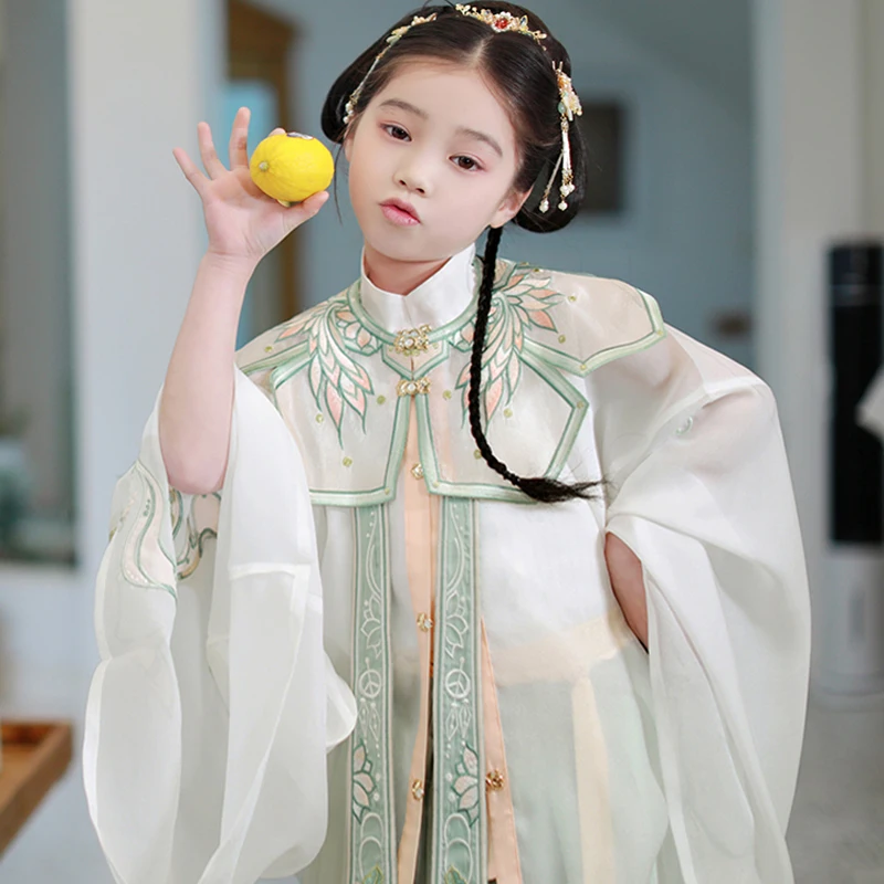 Creative New Embroidery Hanfu Costume Girl Ming-made Hanfu Skirt Cloud Shoulder Chinese Style Long-sleeved Children's HanfuLC166