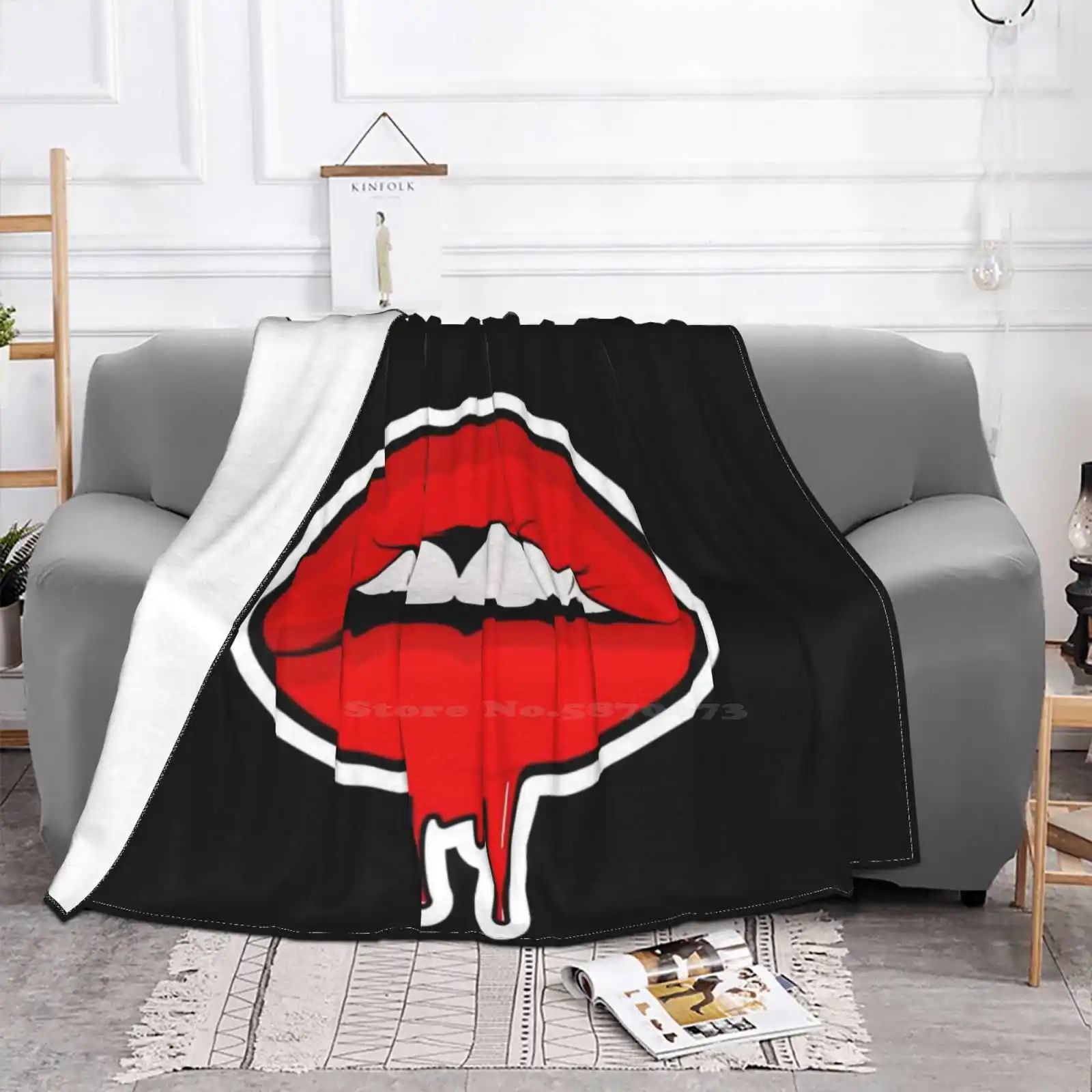 Red Lips Sticker Cool Collection Creative Design Light Thin Soft Flannel Blanket Sexy Sensuality Seductive Romantic Lovely