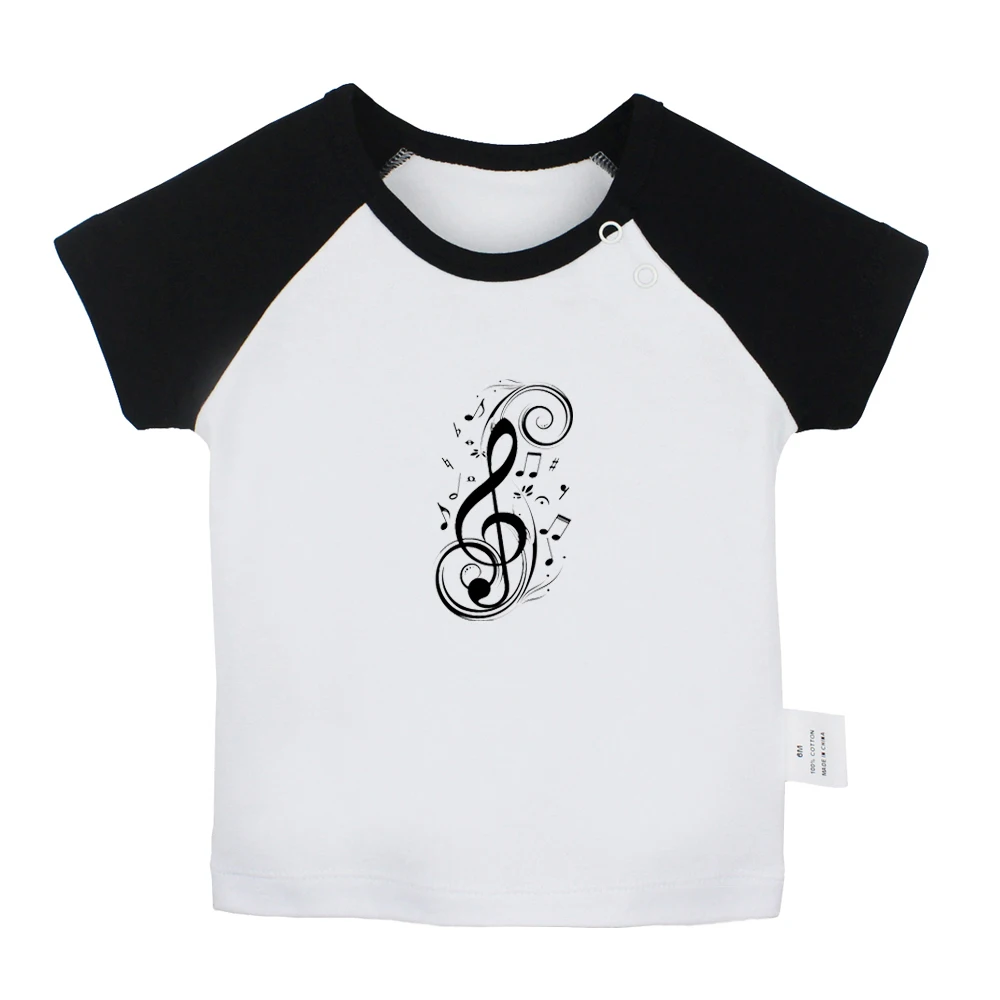 Retro Musical Instruments Sheet Music Horse Design Newborn Baby T-shirts Toddler Graphic Raglan Color Short Sleeve Tee Tops