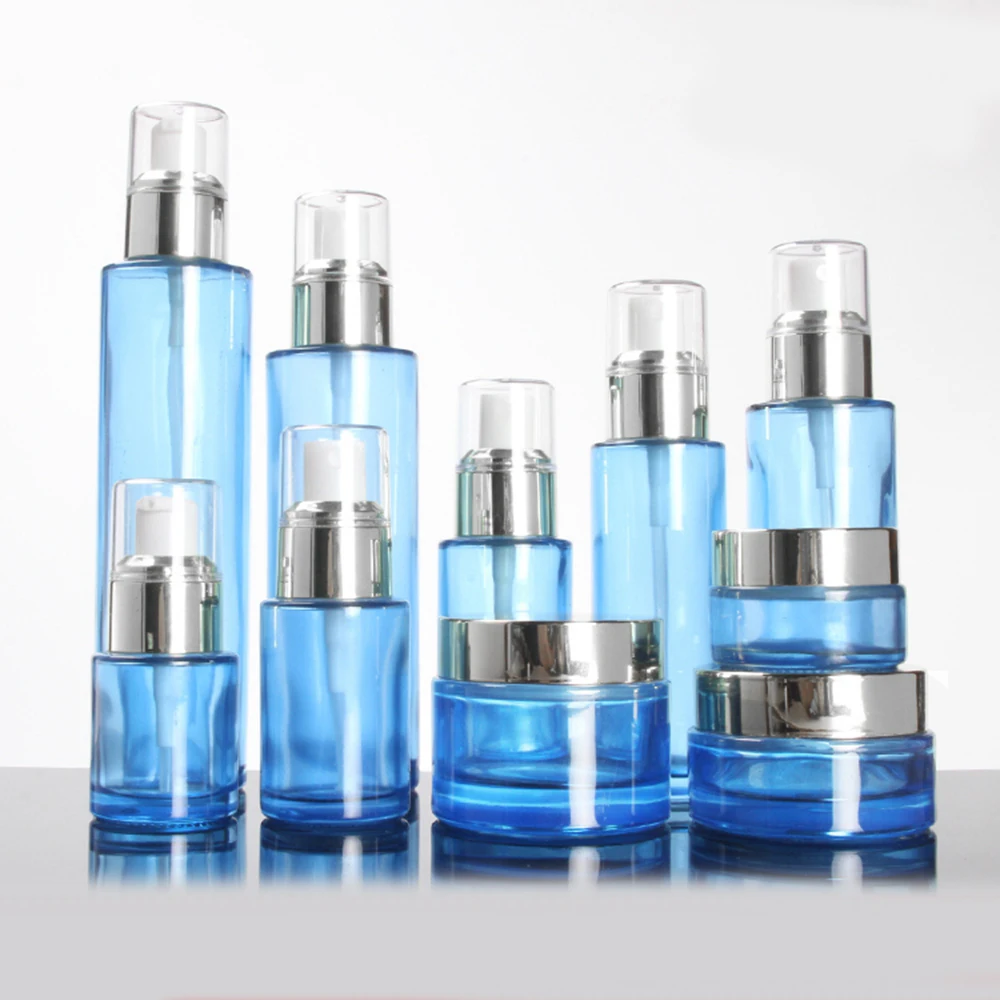 

100ML Face Spray Pump Blue Glass Bottle,Body Lotion Bottle for Sale