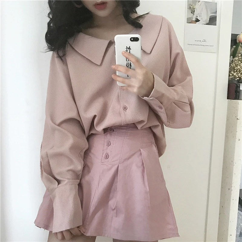 

Kawaii Students Casual Women High Waist Mini A-Line Skirt Spring Summer Korean Female Button Empire Above Knee Pleated Skirts