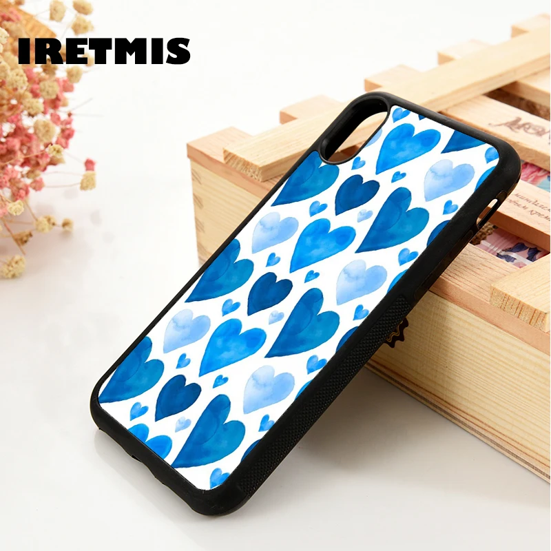 Iretmis 5 5S SE 2020 6 6S TPU Silicone Rubber Phone Case Cover for iPhone 7 8 Plus X Xs 11 12 MINI Pro Max XR Blue Hearts