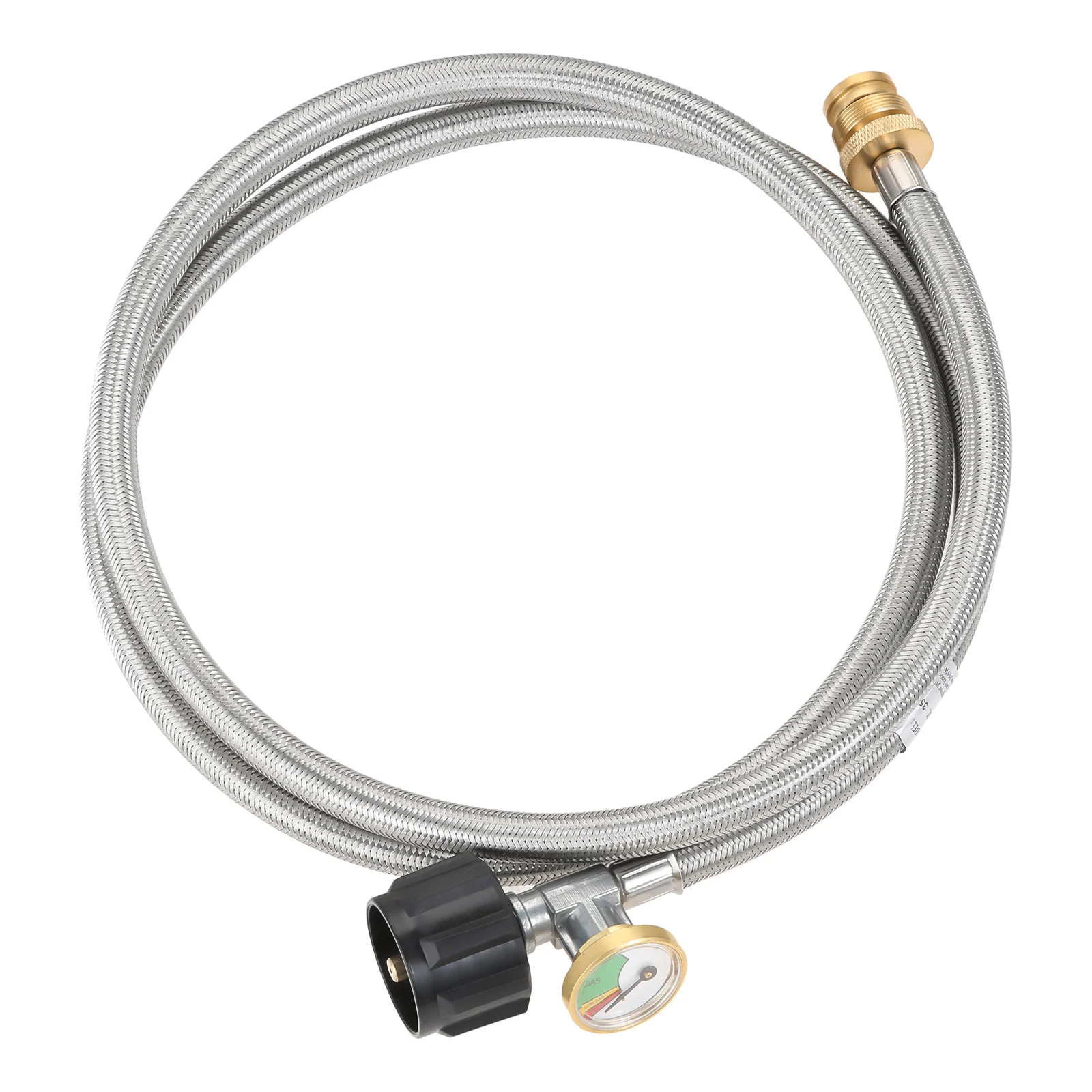 Manguera adaptadora de propano trenzada de acero inoxidable de 6 pies con calibre convertidor de 1 lb a 20 lb para tanque QCC1 / Type1 LP a estufa de propano de 1 LB