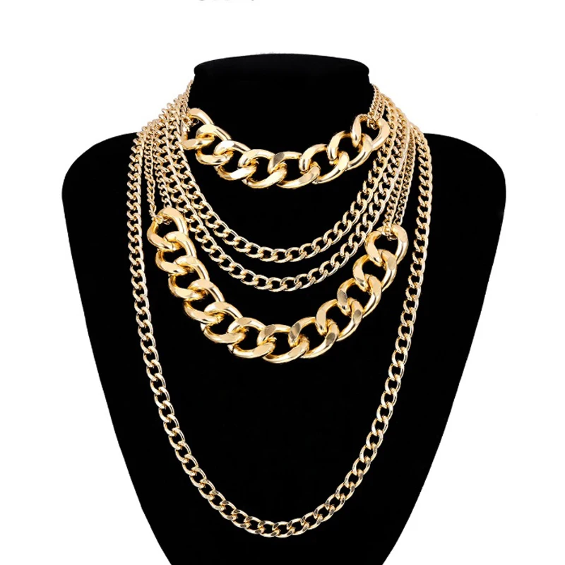 

New Exaggerated multilayer chain necklace for women jewelry collier choker cuban link pendant bisuteria ketting kolye bijoux