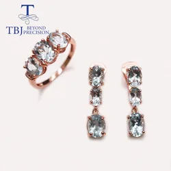 TBJ 925 sterling silver natural aquamarine ring earrings jewelry set fashionable women daily wear Fine jewelry
