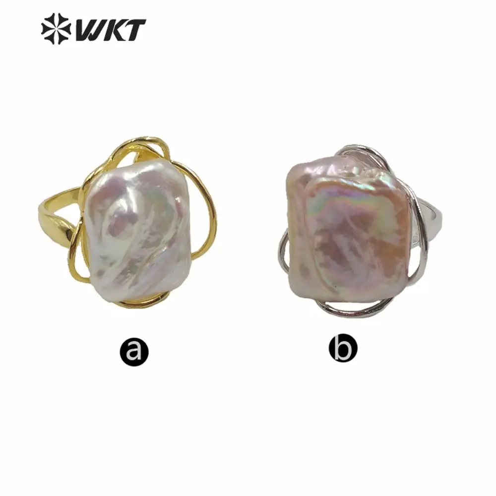 WT-R354 WKT New Arrivals Natural Baroque Ring Wire Wrapped Pearl Ring Square Shape Pearl Ring Fashion Women Pearl Ring Jewelry