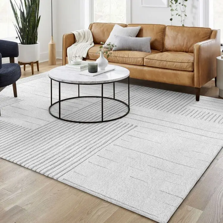 Light Grey Striped Rug Carpet for Living Room Soft Shaggy Area Rug Nordic Home Carpet Bedroom Plush Parlor Table Mat Kid Rug