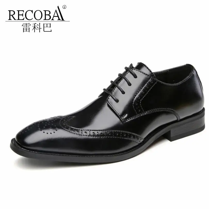 RECOBA Black Men Dress Shoes Pointed Toe British Style Oxfords Genuine Leather Imported Shoes Turkey 1