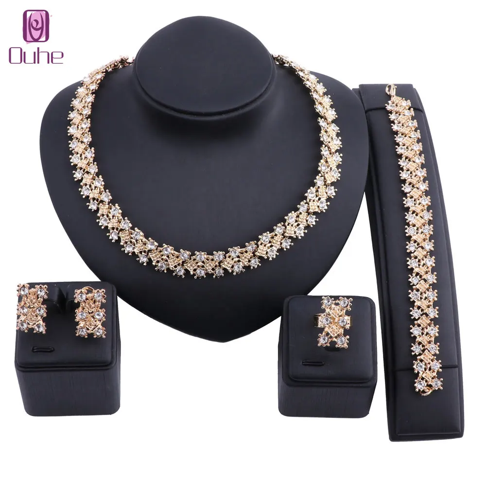 

Women Bridal Crystal Necklace Bracelet Earrings Ring Wedding Party Gift Accessories Decoration Jewelry Set