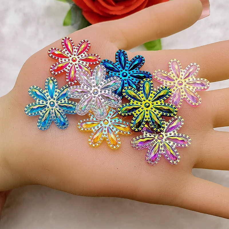 30PCS 25mm AB Acrylic Flower Rhinestone Flatback Wedding Diy Button Crafts