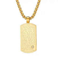 Wholesale-- Bible Scriptures Square Pendant Necklaces for Men Women Stainless steel No Fade 60cm Chain
