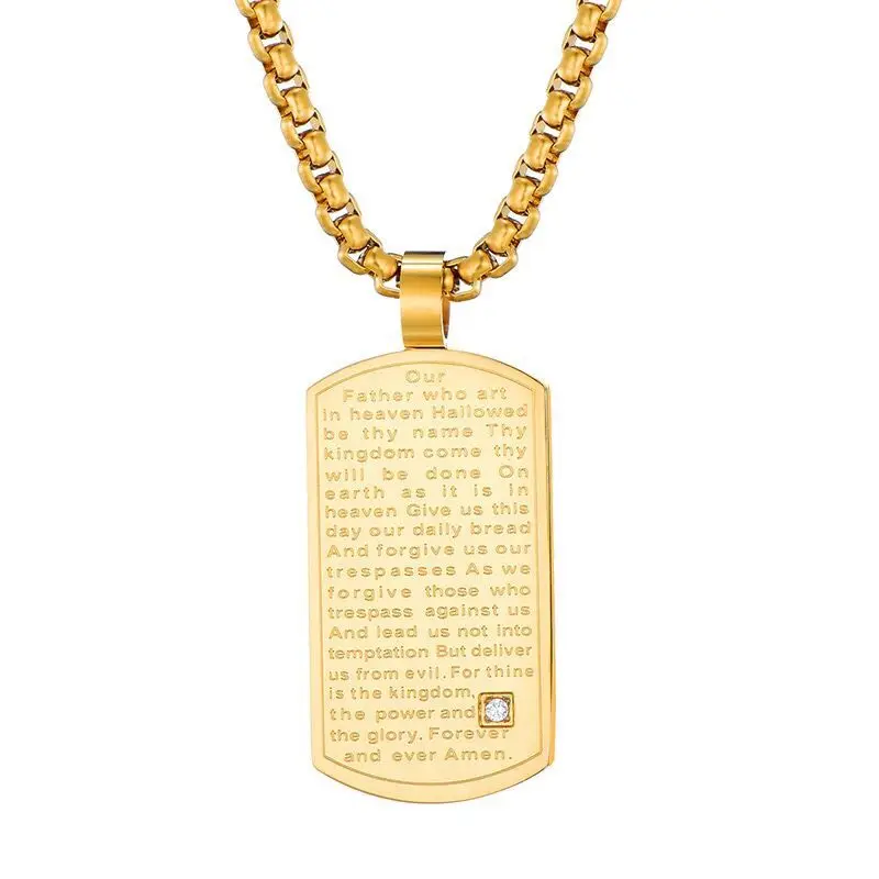 Wholesale-- Bible Scriptures Square Pendant Necklaces for Men Women Stainless steel No Fade 60cm Chain