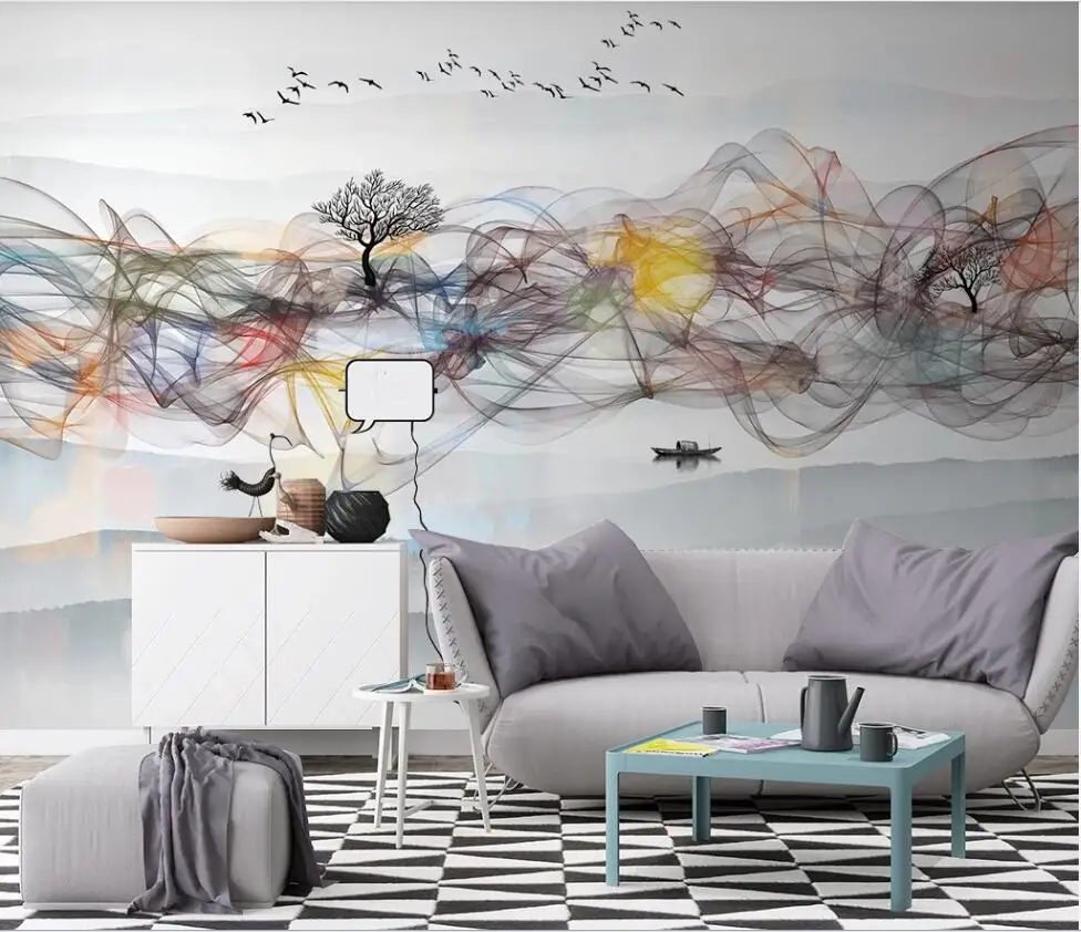 Xuesu Custom Behang Wandbekleding Nieuwe Chinese Stijl Abstracte Inkt Rook Tv Achtergrond Muur