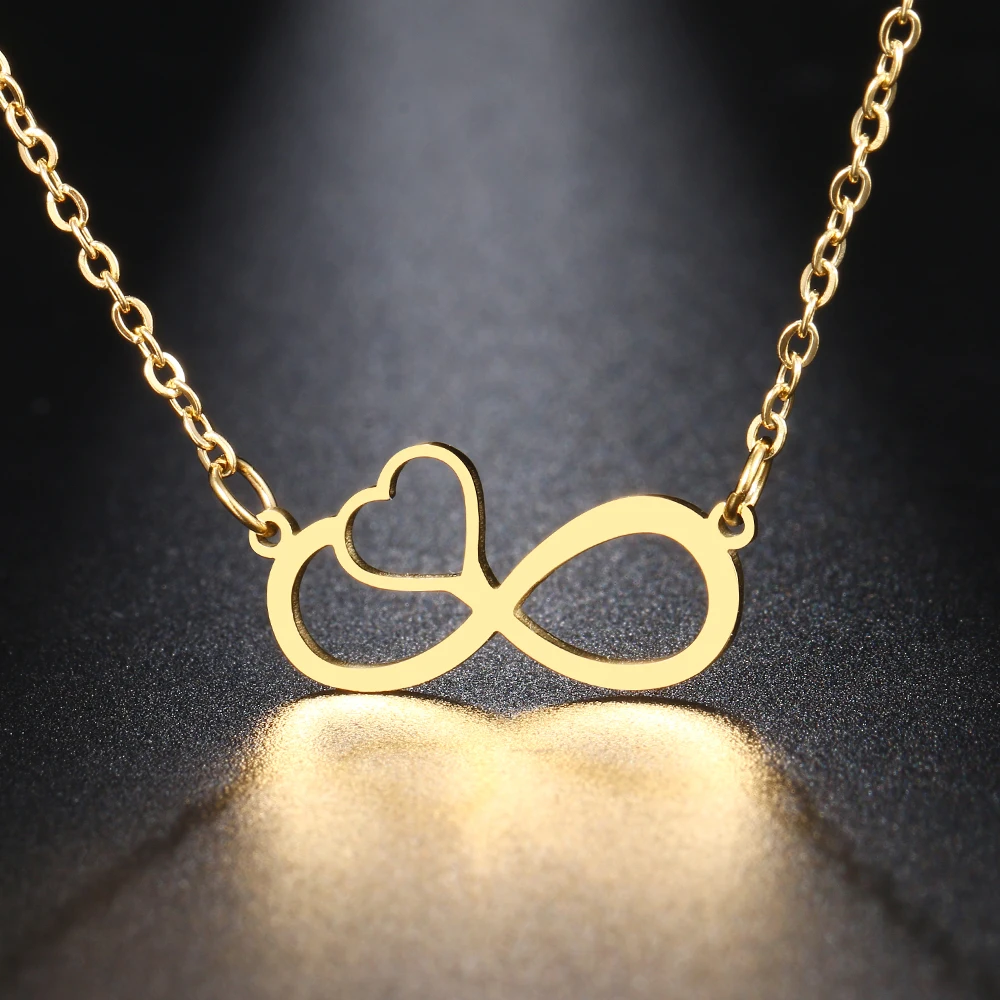 Stainless Steel Necklaces Infinity Symbol Heart Shape Pendant Chain Fashion Necklace For Women Jewelry Party Friends Gifts NEW