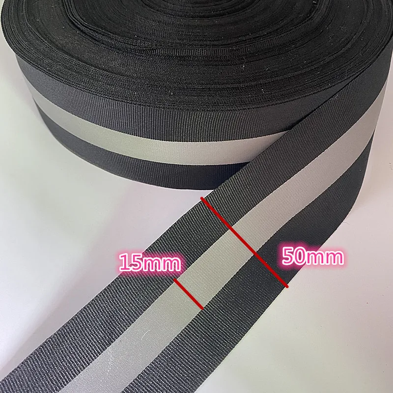 5yards Black Safety Silver Reflective Sew on Fabric Tape Strap Vest Webbing