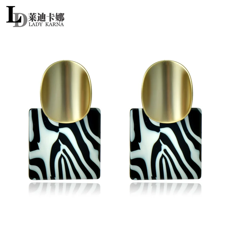 2021 New European Atmosphere Exaggerated Personality Earrings Drop Zebra Print Square Web Celebrity Earrings