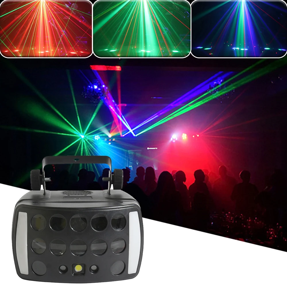 Disco LED Laser Beam Strobe 3in1 Butterfly Light DMX512 Stage Party Full Color Starry Sky Laser Projector For Bar Club Wedding