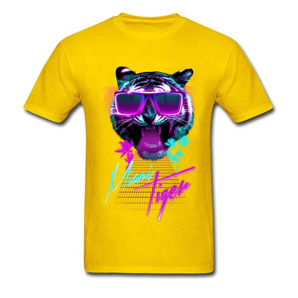 Vaporwave Miami Tiger Neon T Shirts 3D Print New Arrival Short Sleeve Loose Europe Tshirt Man 100% Cotton Fabric Camisa Clothes