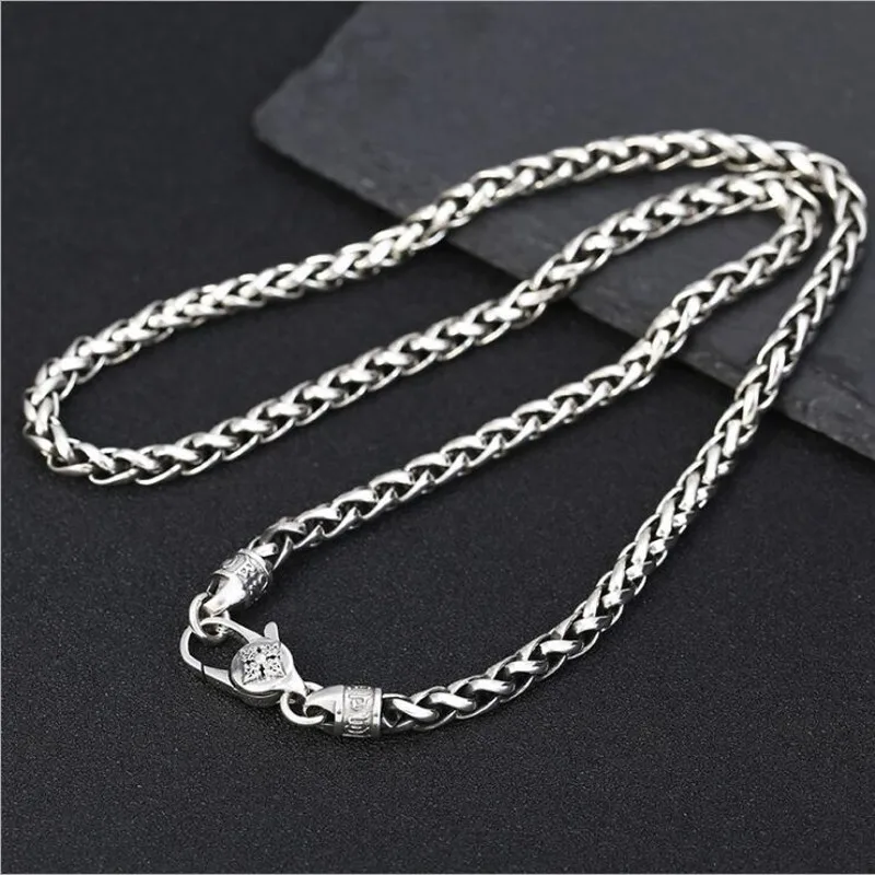 BOCAI New 100% Real S925 Pure Silver Personality Wild 5mm Vajra Six-Word Mantra Man's Necklace Fashion Jewelry Accessories