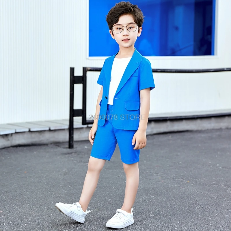 Dei ragazzi di Estate della Giacca Sportiva + Shorts 2Pcs Insieme Dei Vestiti Per Bambini Da Sposa Formale Di Compleanno Dei Bambini del Vestito