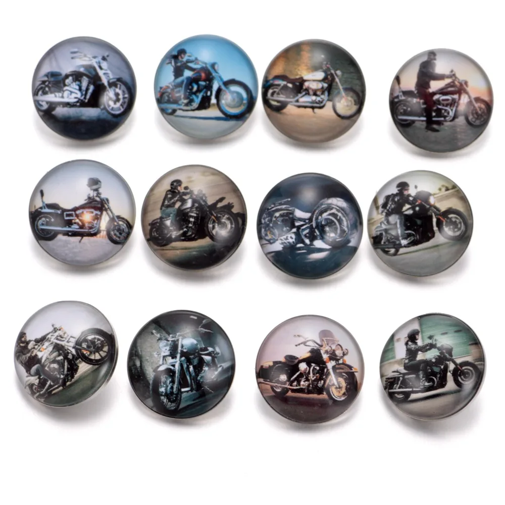 

6pcs/lot 18mm Snap Buttons Mixed Crab Cartoon Zombie Hot Air Balloon Squirrel Motorcycle Snowman Dandelion Dutch Glass Buttons