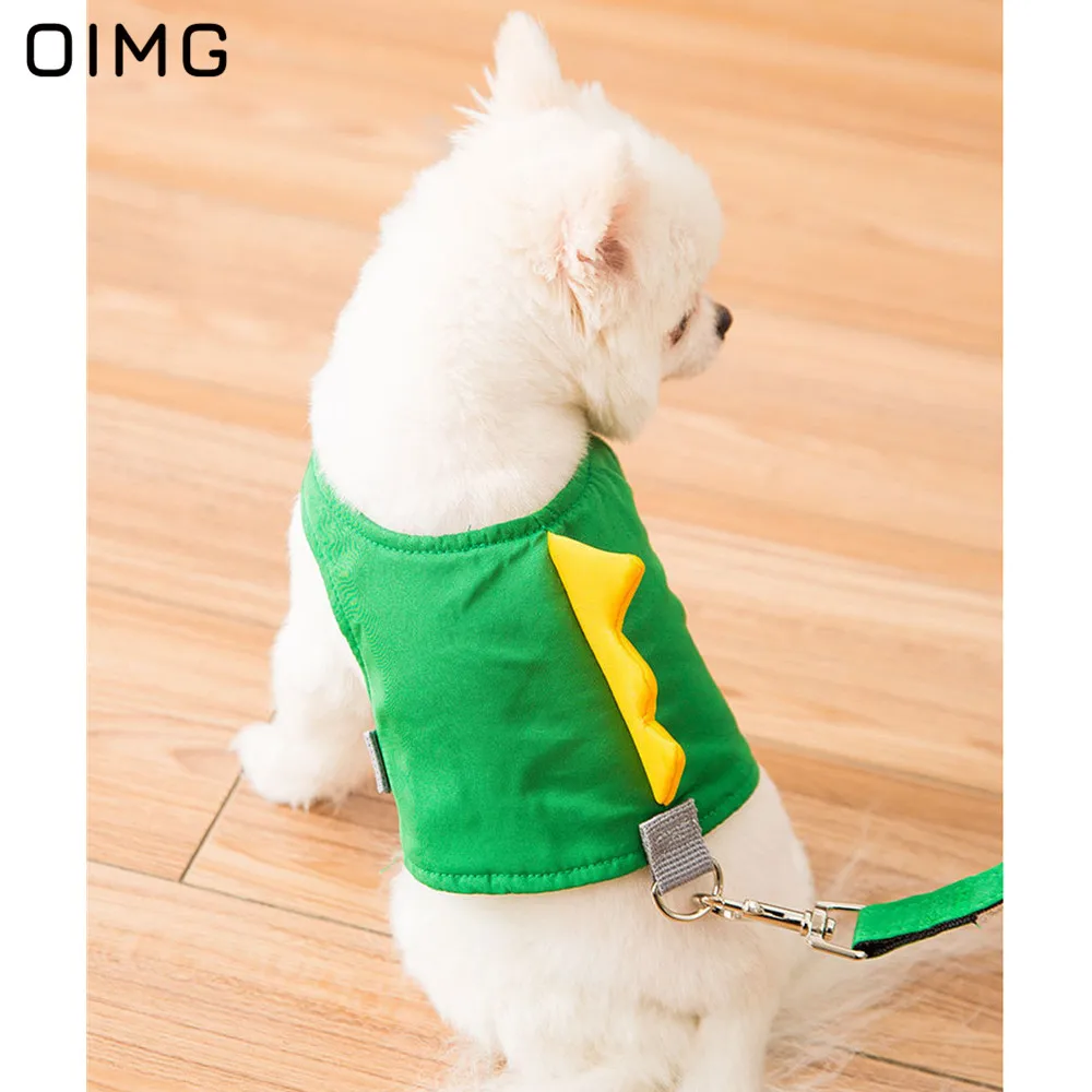

OIMG Small Dog Harness Cute Dinosaur Cosplay Dog Collar and Leash Sets Mesh Breathable Puppy Pet Cat Harness For Chihuahua Poodl