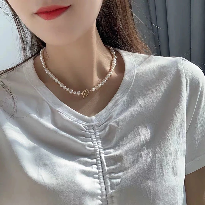 Cauuev Natural freshwater pearl Clavicle necklace 14K Gold filled round buckle exquisite 6-7mm pearls jewelry necklace NCE