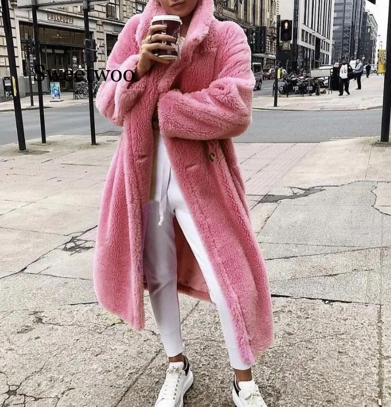 2020 Faux Lambswool Fur Coats Long Jacket Women Winter Warm Oversized Outerwear Women Thick Overcoat