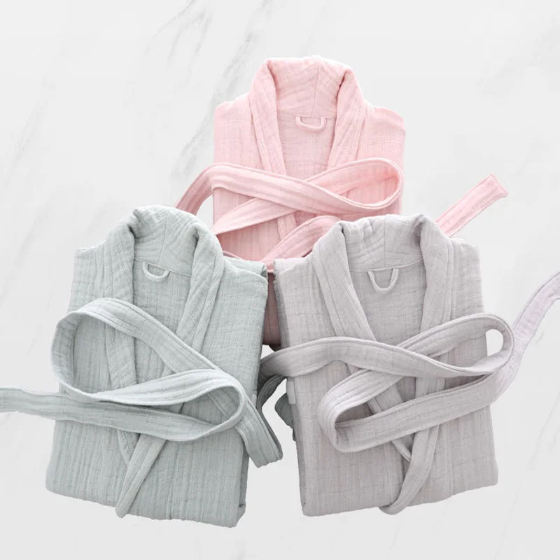 6 Ply Gauze Robe 100% Cotton Unisex Robe Bath Robe For Men And Women Soft highly absorbent Robe Females Casual Home Bathrobe