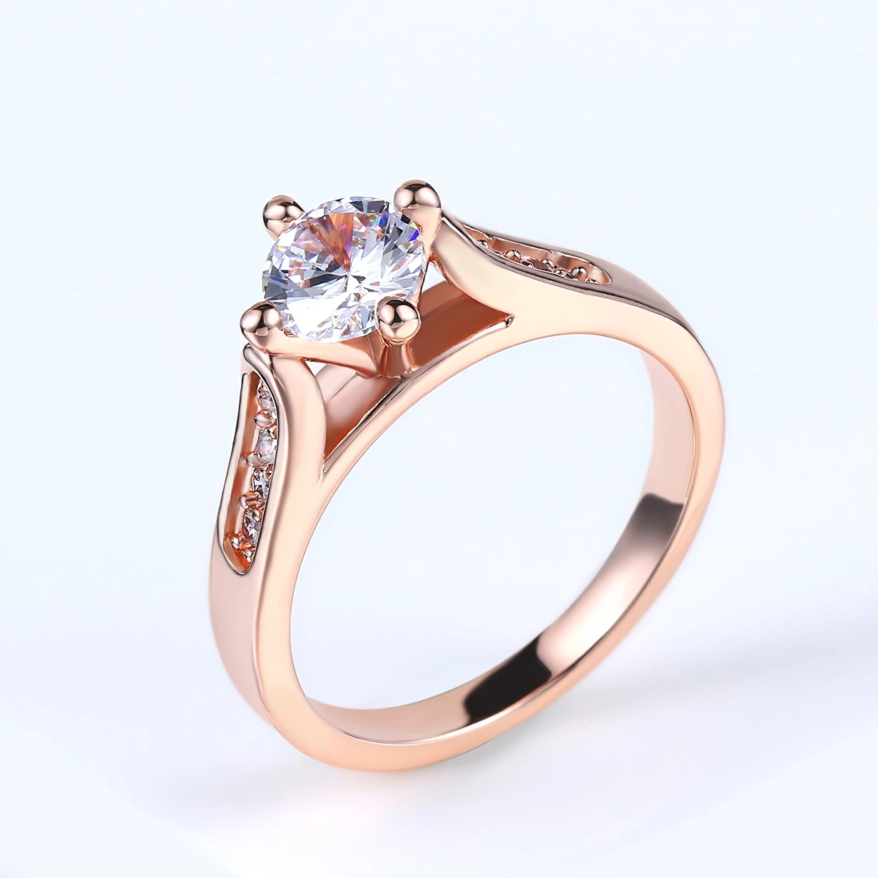 Classic Cubic Zirconia 1ct Wedding Finger Ring For Women Rose Gold Color Crystal Paved Fashion Jewelry aneis Anillos DWR065