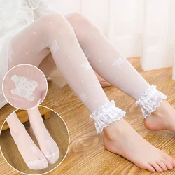 Girls bear balloon pantyhose summer thin section cored silk nine-point lace pants princess summer mosquito-proof leggings