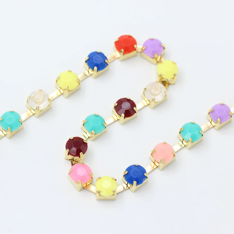 1Yard ss28 ss38 Candy Acrylic Crystal Rhinestone Trim cup claw brass chain Sew Glue On Trimming DIY Sewing Accessories Crafts