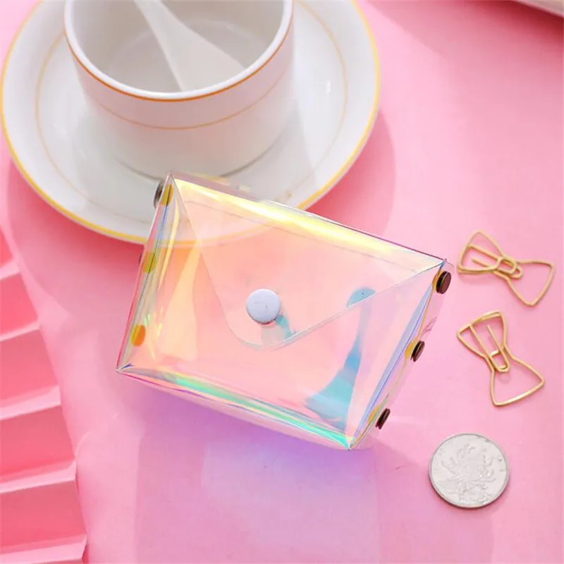 Pvc Coin Purse Women Waller Transparent Kawaii Card Wallet Key Holder Storage Bag Girls Laser Clear Small Pouch Hand Purses