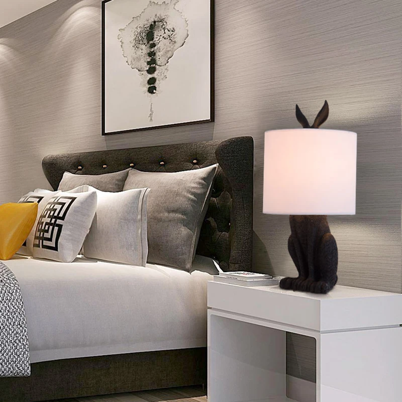 Post-modern Table Lamp Design Table Light Masked Rabbit Desk Lamp Table Tops for Living Room Bedroom Beside Lampshade Home Deco